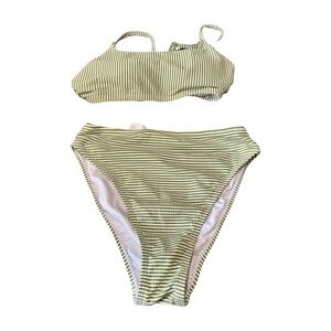 Striped Green Bikini Set Cupshe Small NWT